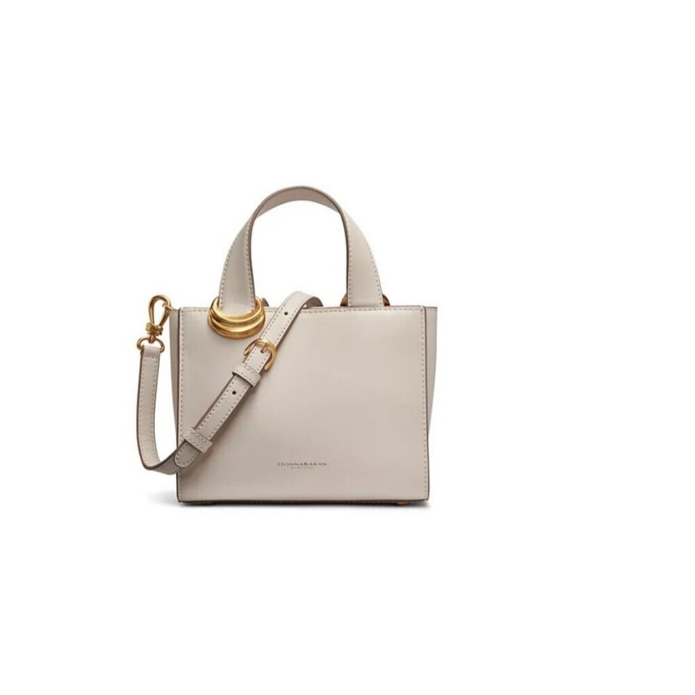 Donna Karan NY Hewlett leather mini tote women's crossbody + Dust bag SAND